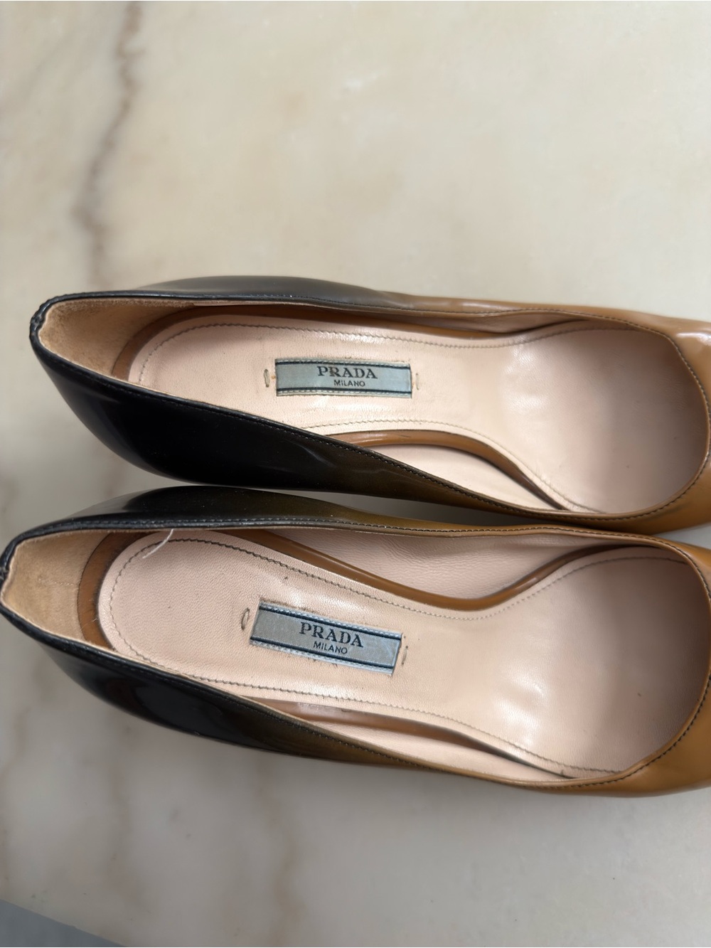 PRADA Milano Ombre Nude Tan Brown Gradient Patent Leather High Heels EU 38 - Picture 7 of 14